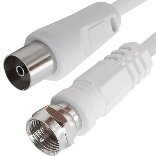 CABLEPELADO Cable Antena-satelite | Cable TV Sat 75 Ohm | Conector coaxial Hembra a Conector Tipo F Macho | HDTV, DVB-T2, DVB-C, DVB-S, TV y Radio | Blanco | 1.50 Metros