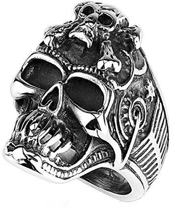 Piersando Herren Ring Edelstahl Biker Rocker Totenkopf mit gekreuzten Knochen Männer Herrenring 30mm Breit Silber Größe 63 (20.1)