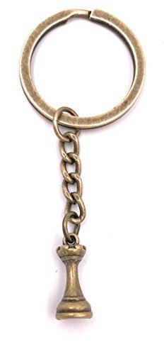 H-Customs Schachfigur Turm Schach Figur Schlüsselanhänger Anhänger Bronze aus Metall