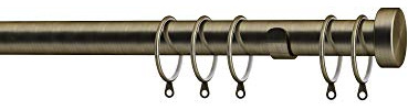 Speedy 28mm Stud End Cap Fixed Complete Curtain Pole Set, Antique Brass, 300cm