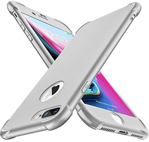 ORETECH for iPhone 7 Plus Case, Shockproof Slim, Screen Protector, Silver | 15ft Military Grade Drop, Camera Lens Guard, 360 Silicone Rubber Bumper