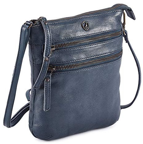 Cochoa Kleine Damen-Umhängetasche aus echtem Leder mit dreifachem Reißverschluss - Premium Vintage Crossover-Umhängetasche