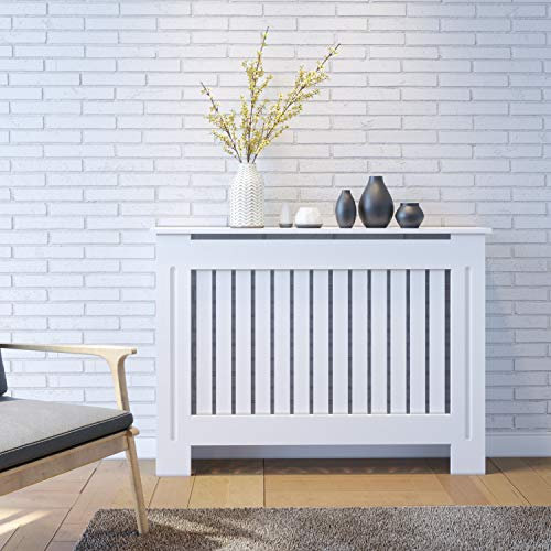 ELEGANT Radiator Covers Modern White Painted Radiator Shelve Vertical Grill Slat Cabinet for Living Room/Bedroom/Kitchen, MEDIUM