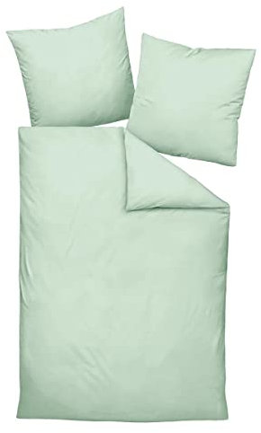 Traumschlaf Uni Mako-Satin Bettwäsche im Set 100% Baumwolle mit Reißverschluss 135x200 cm + 40x80 cm, jadegrün