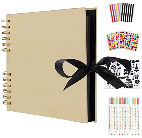 AIOR Fotoalbum zum Selbstgestalten 80 Schwarze Seiten, DIY Scrapbook Fotobuch zum Einkleben, Vintage Spiralalbum für Baby Familie Valentinstag Geburtstag Jahrestag Geschenk (Gelb)