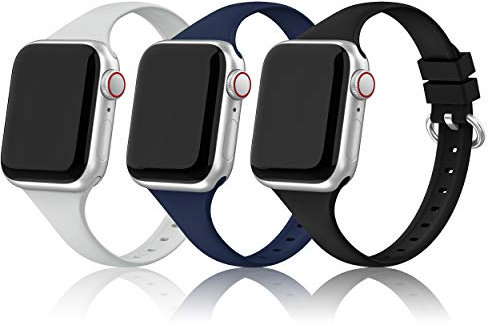 PARMPH Pack 3 cinturini in silicone compatibili con Apple Watch Strap 38 mm 40 mm, morbido silicone Sport Slim Slim Cinturino di ricambio compatibile per iWatch Series 6 5 4 3 2 1 SE