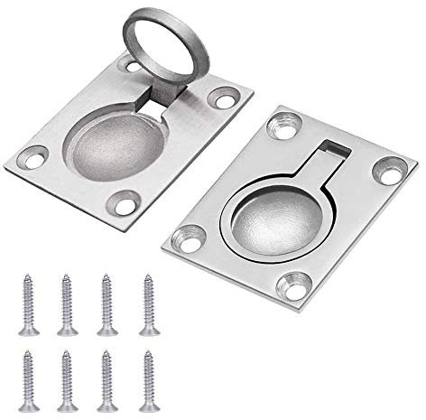 Gasea 2 Packs Flush Ring Pull Handle Hatch Locker Cabinet Hidden Handle with 8pcs Mount Screws, 48 x 38mm