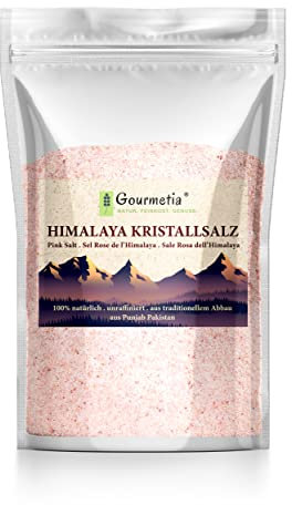 Gourmetia Himalaya Salz fein 3KG, Rosa Kristallsalz aus Punjab Pakistan, Steinsalz