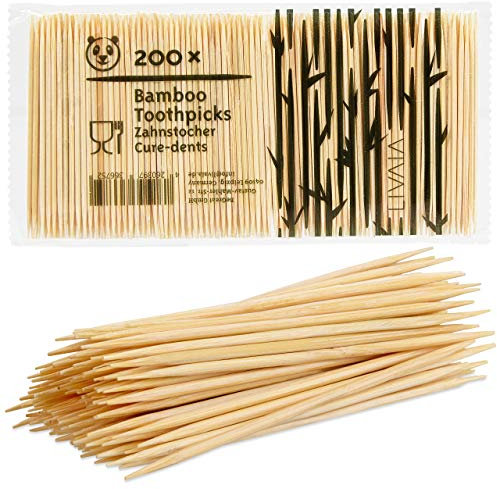 Palillos de madera: 200x Palillos de bambú de primera calidad para un cuidado dental suave - Palillos de madera de bambú para manualidades - Palillos de redondos - Útiles ayudantes del hogar de LIVAIA