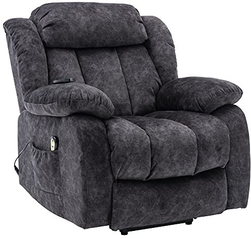 BTM Power Massage Lift Recliner Chair with Heat & Vibration for Elderly, Heavy Duty and Safety Motion Reclining Mechanism - Antiskid Fabric Sofa Contempoary Overstuffed Design (Gray)