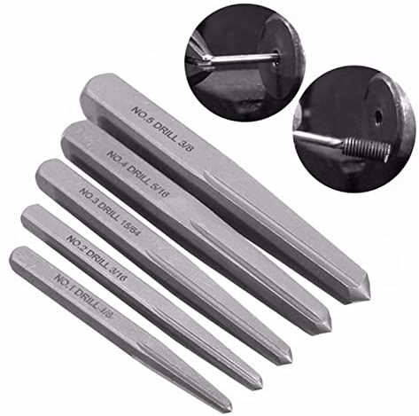 Kit d'extracteur de vis 5 pièces droites cannelées en acier carbone pour boulons cassés endommagés et faciles à retirer - Pour un usage domestique et électricien professionnel