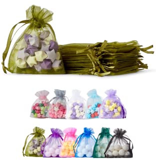 Soul Projekt [25 Stk.] Organzasäckchen mit Kordelzug für Hochzeiten, Schmuck, Geburtstage, Bastelarbeiten, Kristalle, Süßigkeiten, Gastgeschenke. Moosgrün Organza Bags Moss Green 7x9 x25