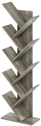 Furinno Tree Bücherregal 9-stufiges, bodenstehendes Baum-Bücherregal, französische Eiche