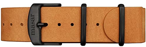 masar Premium, NATO Leder – Uhrenarmband – Armband Leather - Watch Straps – Naturbraun – Schnalle aus gebürstetem Stahl schwarz, Natural Brown, 22 mm