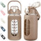 kytffu Botellas de agua de vidrio de 42 onzas con popote, botella de vidrio motivacional con funda de silicona y marcador de tiempo, jarra de agua grande a prueba de fugas para gimnasio, oficina en