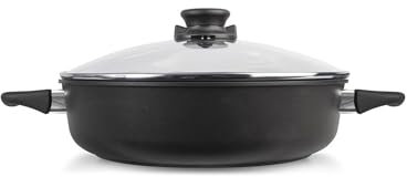 Set Original Gundel GUSS-KASSEROLLE INDUKTION, Servierpfanne Ø 28 cm mit Glasdeckel, Höhe 7,5 cm, BIOTAN-Oberfläche, backofenfeste Griffe