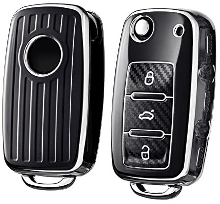 OATSBASF Autoschlüssel Hülle VW, VW Golf Schlüsselbox, Schlüsselhülle Cover für vw Polo Passat Skoda Seat 3-Tasten (CX-Schwarz)