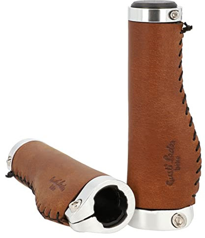Gusti Echtes Leder - Phil A. Leder Lenkergriff Fahrradgriff Ledergriff Braun Leder Metallring Silber glatt