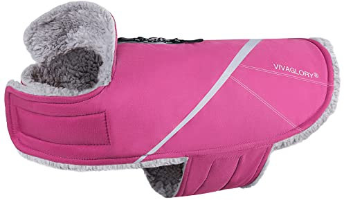 VIVAGLORY Warm Hundemäntel für Kaltes Wetter, Hundefleeceweste Jacke mit Zwei-Wege-Reißverschluss, Reflektierend Hundemäntel Haustierjacke für Mittel Große Hunde, Fuchsie, L