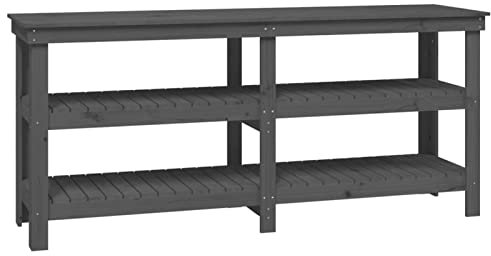 Tidyard Werkbank Arbeitstisch mit Ablagen Werktisch Werkstatttisch Workbench Packtisch 181 x 50 x 80 cm (B x T x H) Massives Kiefernholz Grau