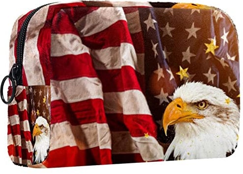 Kosmetiktasche für Frauen, Make-up-Taschen, geräumige Kulturtasche, ReisegeschenkAdler und Fahne