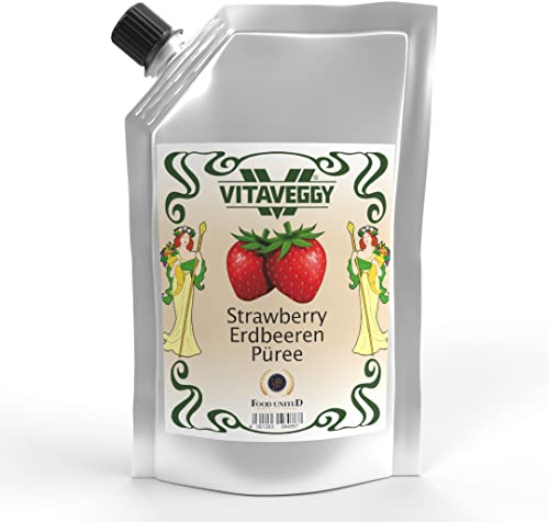 VITAVEGGY ERDBEER-FRUCHT-PÜREE 4x 1kg von Food-United strawberry-fruit-puree für Erdbeeren-Saft-Smoothie Himbeer-Erdbeer-Sorbet-Cocktail-Shake ohne Aroma- Farb- & Konservierungsmittel (4)
