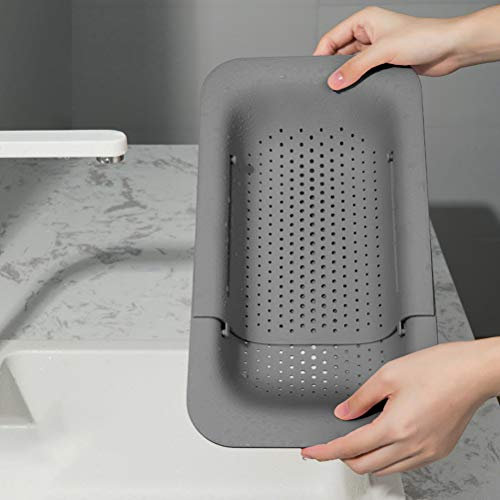 Fauitay Half Sink Drain Basket - Retractable, Plastic, Extendable Colander, Over Sink Vegetable and Fruit Strainer (gray)
