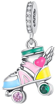 Annmors 925 Sterling Silber Bead Charms für Europäische Armbänder und Halskette Roller Skates Perlen mit 5A Zirkonia, Weihnachten, Valentinstag, Muttertag, Geschenkanhänger für Frauen und Mädchen