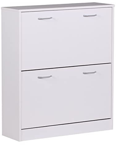 Schuhkipper Kiel Weiß matt 2 Fächer 75 x 87 x 24 cm | Design Holz-Schuhschrank zum klappen | Schuhkommode modern mit Ablage