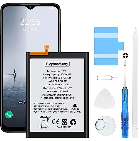 Akku für Samsung Galaxy A21s (A217F), Galaxy A12 (A125F), Galaxy A12s (A127F), A13 4G (A135F), M12 (M127F), A04s (A047F), A02 (A022F) 5000mAh EB-BA217ABY Ersatzakku mit Repair Tool Kit