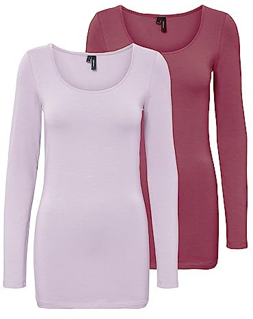 VERO MODA Damen VMMAXI My LS Soft Long U-Neck GA 2P, Lavender Fog/Hawthorn Rose, L