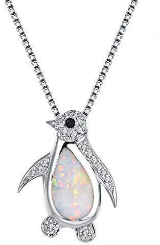 IMINI Niedliche Opal-Halskette mit Pinguin-Anhänger für Frauen, Teenager, Mädchen, Kristall, Zirkonia, Antarktis, Tier-Halskette, Choker-Halsketten