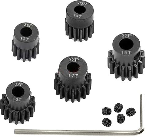 5-Pack Schwarze Stahl Metall 5mm Ritzel Motor Zahnradsätze 13T 14T 15T 16T 17T Kompatibel mit HPI Kyosho Losi Axial Tamiya 1/8 1/10 RC Car Monster Truck Buggy