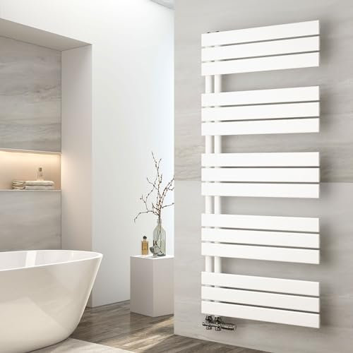 EMKE Badheizkörper 1320x600 mm, Handtuchheizkörper Seitenanschluss Badheizkörper Handtuchhalter Handtuchwärmer Handtuchtrockner Heizkörper Flach Bad Handtuchheizung Weiß 798W