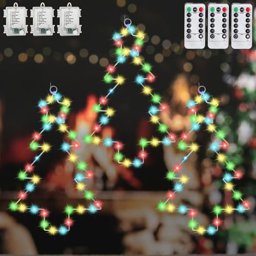 Weihnachtsbeleuchtung Außen Batterie, 40cm LED Leiter Weihnachtsbaum Beleuchtung Weihnachten Deko mit Timer, Fernbedienung, 8 Modi, Leiter Lichterkette für Innen Außen Weihnachtsdeko (3PCS Farbe)