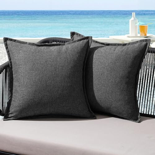 MIULEE Outdoor Kissen Wetterfest Kissenbezug Wasserdichter Dekorative Kissenbezüge Leinen-Optik Sofakissen Dekokissen für Garten Sofa Couch Wohnzimmer Schlafzimmer 2er Set 45x45cm Dunkelgrau