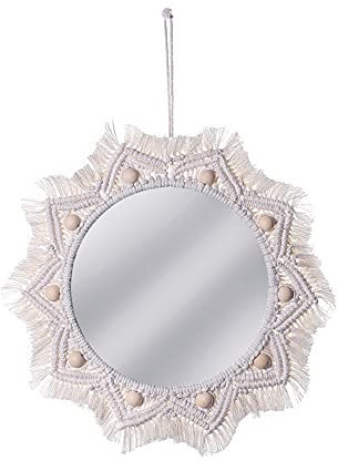 Torribaly 40cm Boho Makramee Wandspiegel, Rund mit Gewebten Fransen Makramee Wanddeko Schlafzimmer, Makramee Wandbehang Dekorative Wandspiegel für Wohnung Haus Schlafzimmer Wohnzimmer