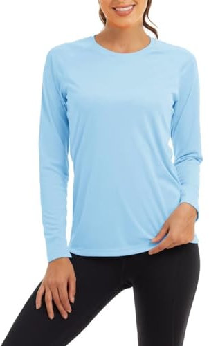 KEFITEVD Sportshirt Damen UV Shirt Damen Wasser Funktionsshirt Langarm UV Schutz Sport Oberteile Wasserfallblau XL