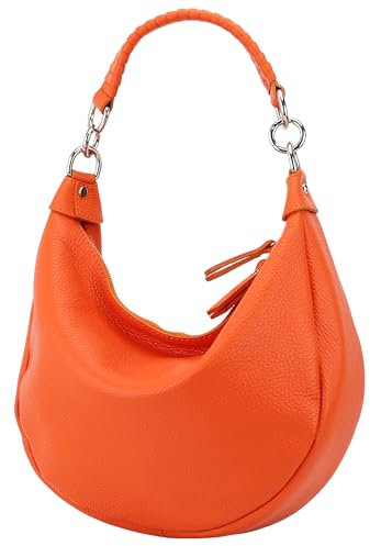 SH Leder Echtleder Damen Halbmondförmige Tasche stylisch bananentasche Umhängetasche Leder 30x22cm Mina G668 (Orange)