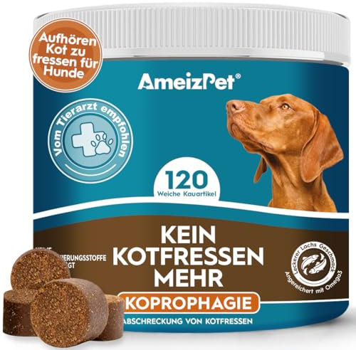AmeizPet Kotfresser Drops Für Hunde, KOT Fressen Hund Verdauungsenzyme, Koprophagie Gegen Kotfressen Hund, 120 Hunde Leckerlis Lachsgeschmack, 270g (9.5 Oz)