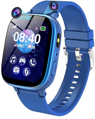PTHTECHUS Kinder Smartwatch - Uhr Telefon für Mädchen Jungen mit Anruf, SOS, Spiele, Schrittzähler, Musik, Hörbuch, Kamera, Wecker, Kinder Uhren Geschenk für Kinder 4-12 Jahre, Kids Smart Watch