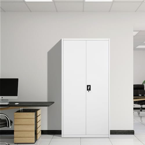 Panana 4-TÜR Metall Büro Aktenschrank Hoher Speicher Schrank Dokument Fächer Abschließbare Doppeltüren Einstellbare Regale (Weiß, 5-Schicht)