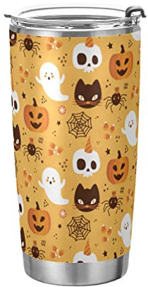 Anticsao Vaso con patrón de Halloween con tapa y popote, vaso de acero inoxidable aislado, taza de café de viaje de doble pared, tazas térmicas al vacío para bebidas calientes y frías, 20 onzas