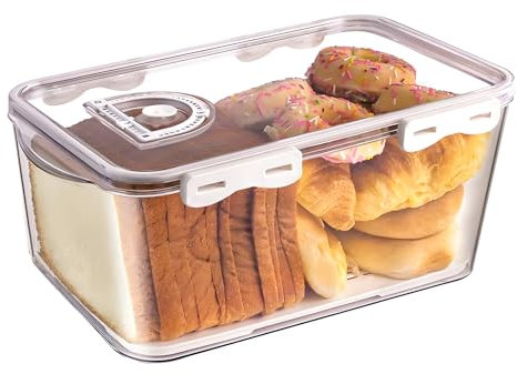 Kühlschrank Organizer,Toastbrot Aufbewahrungsbox mit Timing Deckel,Knäckebrotdose Knäckebrotdose mit Gitter,Luftdichte Praktische Aufbewahrungsbox für Brot,Kuchen andere Lebensmittel (Große Größe)