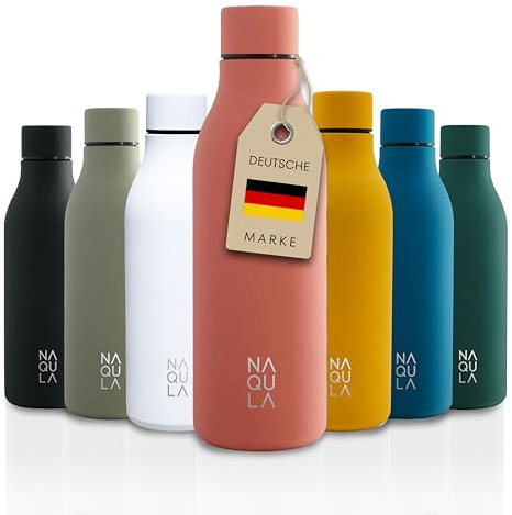 NAQULA® Thermosflasche Edelstahl 500ml. BPA Frei. Auslaufsicher. Modern. Stilvolle Trinkflasche. Minimalistische Wasserflasche. Geeignete Flasche für Büro, Sport, Schule. Rosa (terra pink).