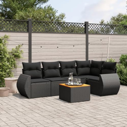 Keyroto 6-TLG. Garten-Sofagarnitur mit Kissen Schwarz Poly Rattan #6 Terrassenmöbel Set Gartengarnitur Gartenlounge Set Balkonlounge Gartenmöbel Lounge