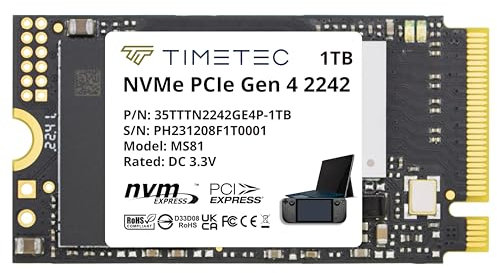 Timetec 1TB M.2 2242 SSD NVMe PCIe Gen4x4 3D NAND TLC Velocidad de lectura/escritura de hasta 5,100/4,800 MB/s de una sola cara, compatible con Lenovo Thinkpad X1 Nano Gen2/ThinkPad 11e Yoga Gen6 y