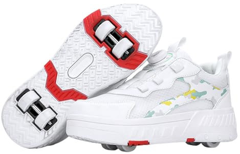 Mateju Schuhe mit Rollen für Jungen Mädchen Kinder Rollschuhe Schuhe mit 4 Rollen Versenkbarer, 2-in-1 Jugend Outdoor Camouflage Roller Schuhe Turnschuhe Skateboardschuhe