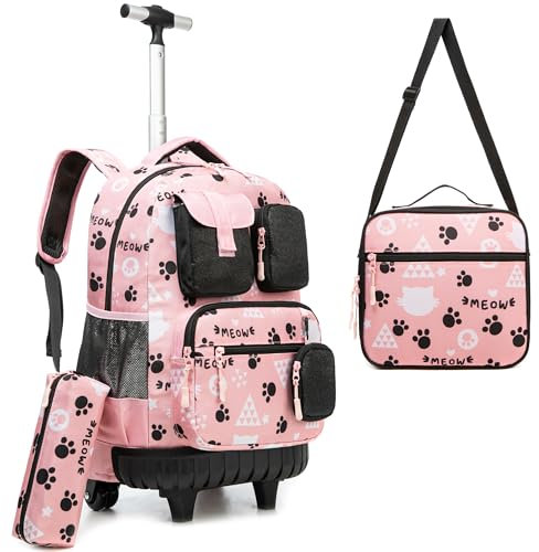 HTgroce Schulranzen Trolley Mädchen Rolling Backpack for Girls Rucksack Mit Rollen Schulrucksack Zum Ziehen 5. klasse