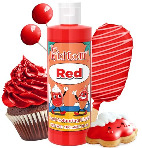 Food Colouring 160ml - Fidton Big Capacity Highly Concentrated Food Dye for Cake Decorating, Food Colouring Liquid for Fondant, Icing, Macaroons, Donuts, Muffins, Food Coloring Slime Dye - Red